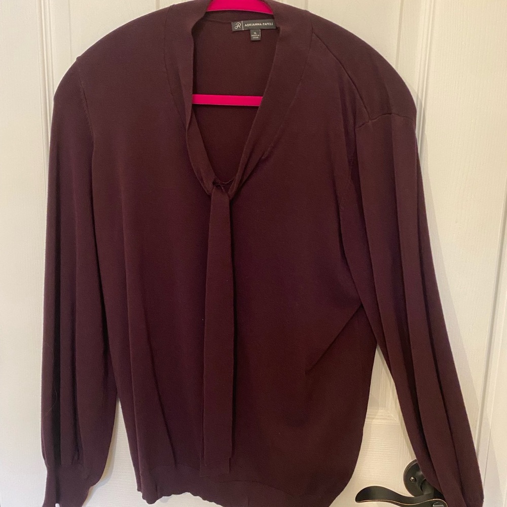 Adrianna Papell Red Relaxed Tie Front Blouse